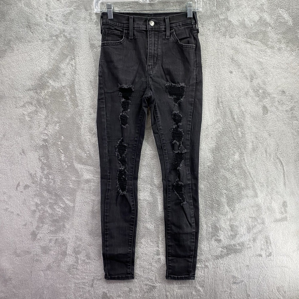 Levi's 720 High Rise Super Skinny Black Jeans Women's 25 Distressed